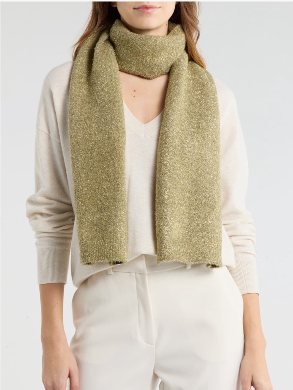 AllSaints Metallic Faux Fur Scarf in Khaki NWT